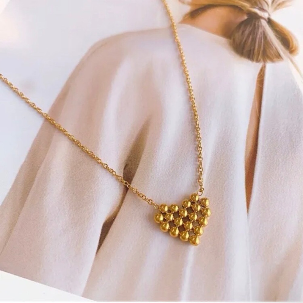 18k Yellow Gold Plated Heart Beaded Necklace